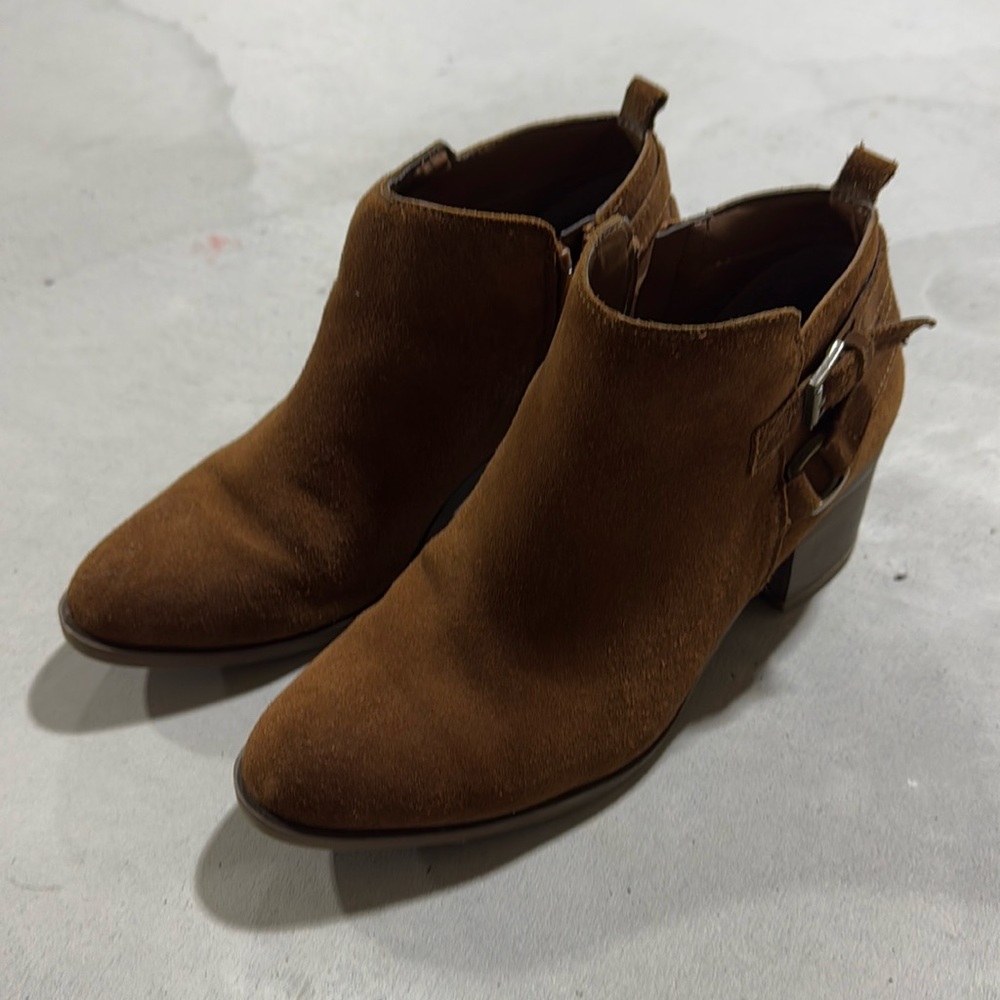 Cognac suede booties size 7.5